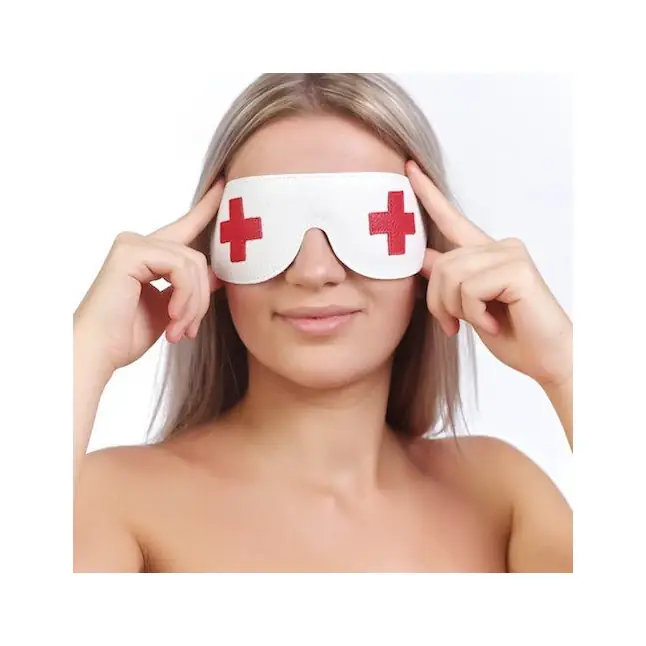 Закрытая белая маска с красными крестами - BDSM accessories