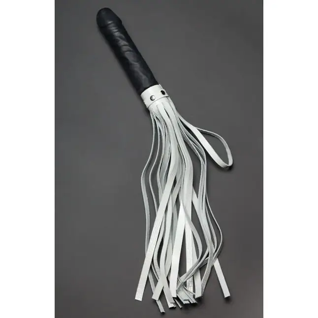 Плеть Ракета А с белыми хвостами и черной рукоятью-фаллосом - 50 см - BDSM accessories