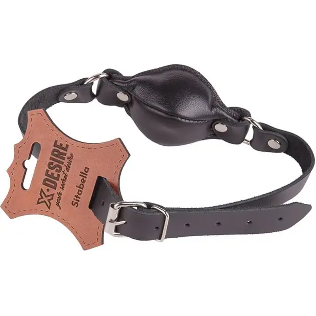 Чёрный кожаный кляп на регулируемых ремешках - BDSM accessories. Фотография 2.