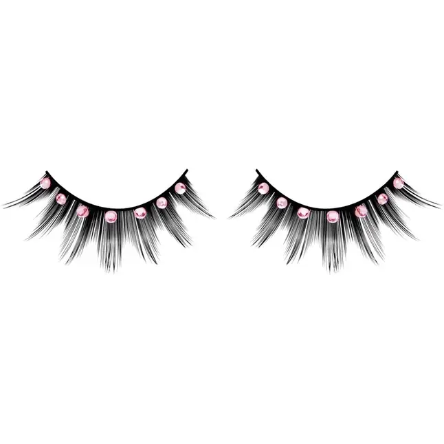 Чёрные ресницы с бледно-розовыми стразами - Eyelashes Collection