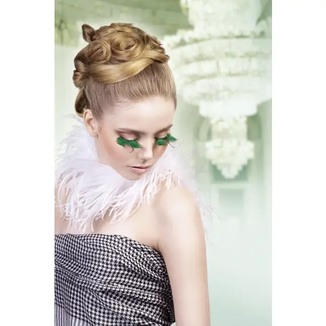 Бирюзовые ресницы-перья в горошек - Eyelashes Collection. Фотография 2.