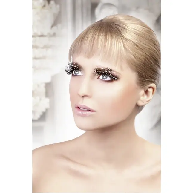 Коричневые ресницы-перья в белый горошек - Eyelashes Collection. Фотография 2.