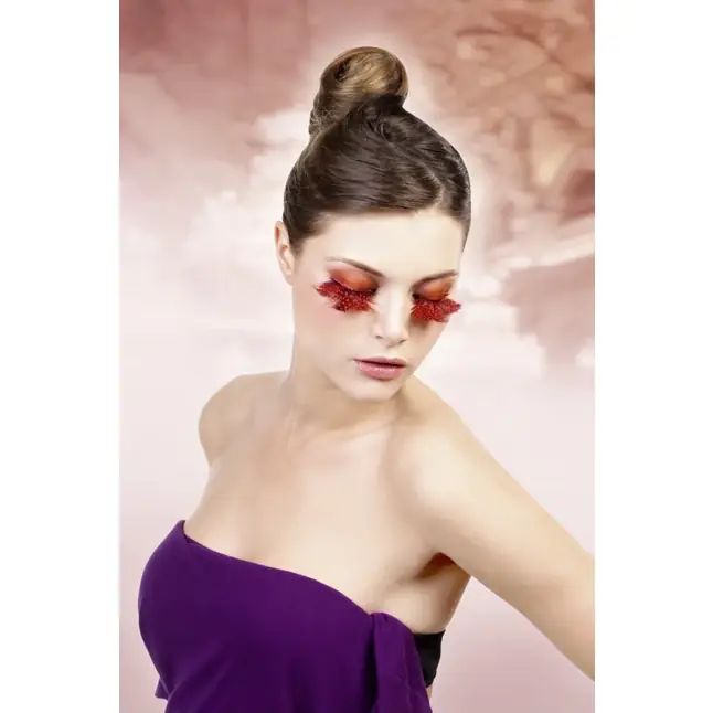 Оранжево-красные ресницы-перья - Eyelashes Collection. Фотография 2.