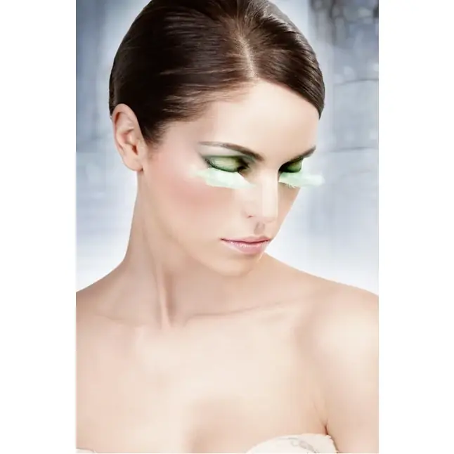 Бирюзовые пушистые ресницы из перьев - Eyelashes Collection. Фотография 2.