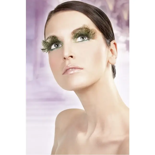 Тёмно-зеленые ресницы из перьев - Eyelashes Collection. Фотография 2.