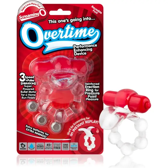 Виброкольцо с язычком и красным виброэлементом Overtime. Фотография 5.