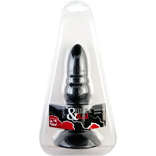 Чёрная анальная втулка с заострённым кончиком - 14,5 см - Black Red. Фотография 2.