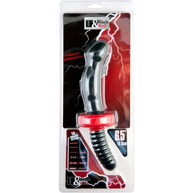 Чёрный двусторонний вибратор - 28 см - Black Red. Фотография 2.