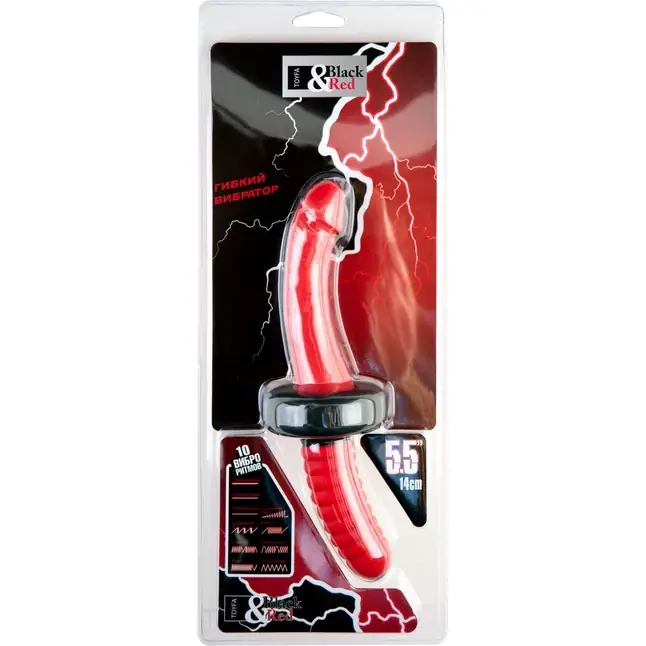 Красный двусторонний вибратор - 26 см - Black Red. Фотография 2.