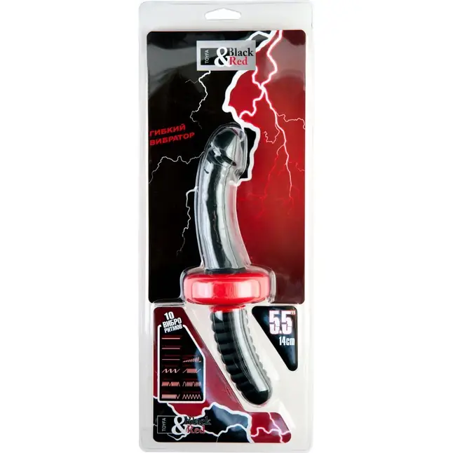 Двусторонний черный вибромассажёр - 26 см - Black Red. Фотография 2.