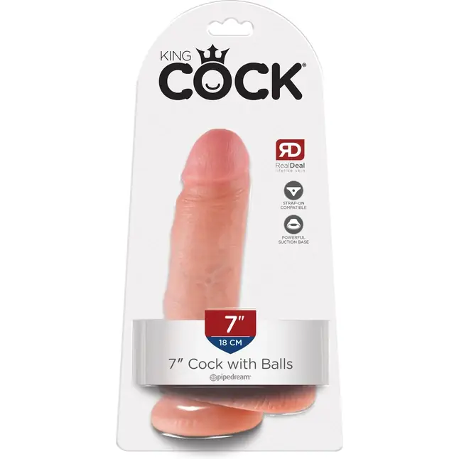 Телесный фаллоимитатор с мошонкой 7 Cock with Balls на присоске - 18 см - King Cock. Фотография 9.