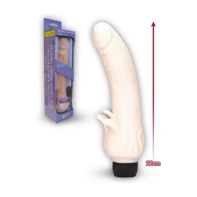 Телесный вибратор с клиторальным лепестком JELLY CLITTERIFIC VIBRATOR - 22 см