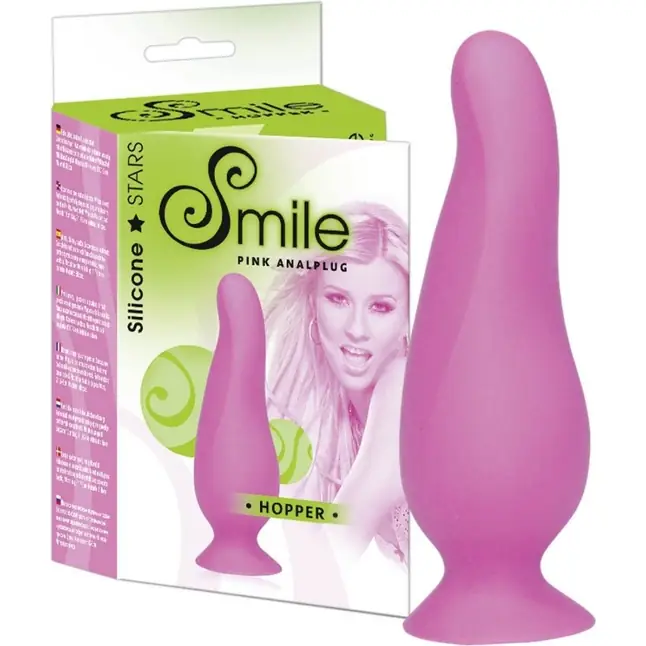 Розовая изогнутая анальная пробка на присоске - 10 см - Smile