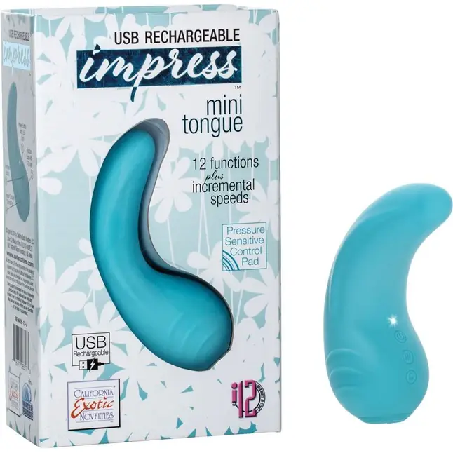 Голубой вибромассажер Mini Tongue - 11,5 см - Impress. Фотография 2.