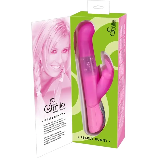 Розовый вибратор Pearl Bunny с загнутой головкой и клиторальным зайчиком - 26 см - Sweet Smile. Фотография 3.