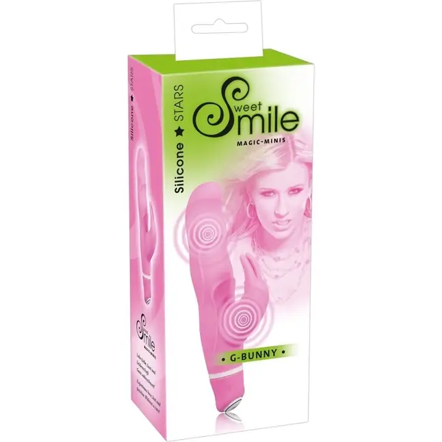 Розовый вибратор Smile Bunny с клиторальным зайчиком - 15 см - Smile. Фотография 3.