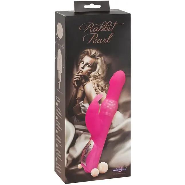 Розовый вибромассажёр с клиторальным отростком Rabbit Pearl - 26,5 см - Premium Range. Фотография 2.