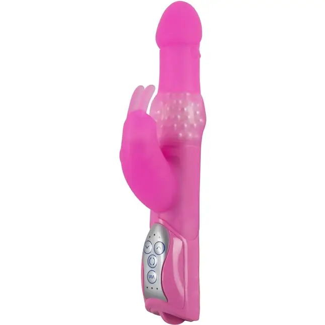 Розовый вибромассажёр с клиторальным отростком Rabbit Pearl - 26,5 см - Premium Range