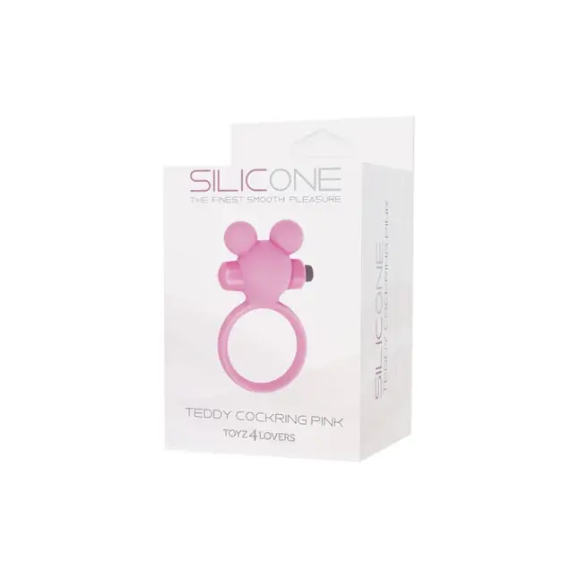 Розовое эрекционное виброкольцо TEDDY COCKRING SILICONE - Silicone. Фотография 2.