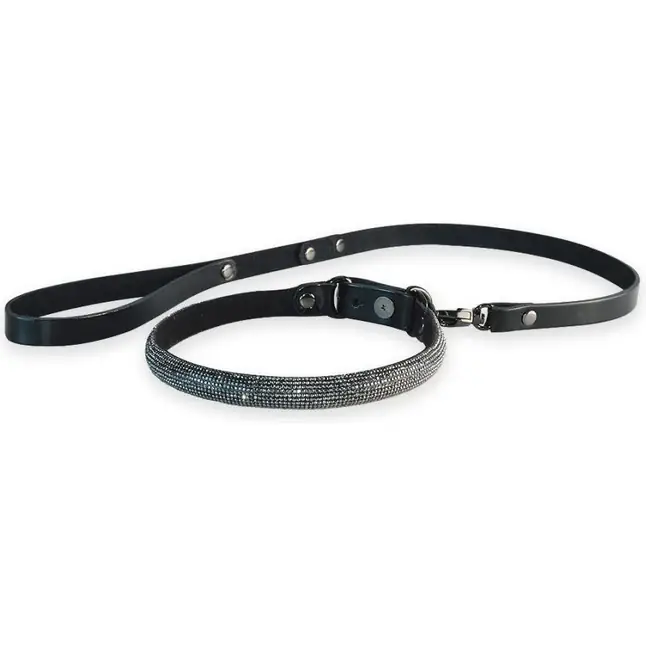 Эффектный сверкающий ошейник с поводком Гламур - BDSM accessories
