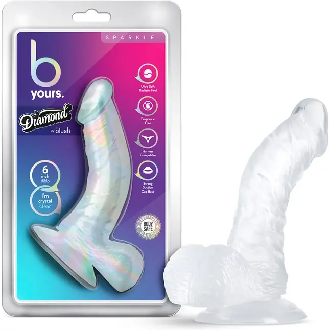 Прозрачный фаллоимитатор-реалистик Sparkle - 16,5 см - B Yours Plus. Фотография 4.