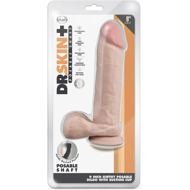 Телесный фаллоимитатор-реалистик 9 Inch Thick Posable Dildo With Balls - 22,8 см - Dr. Skin Plus. Фотография 5.