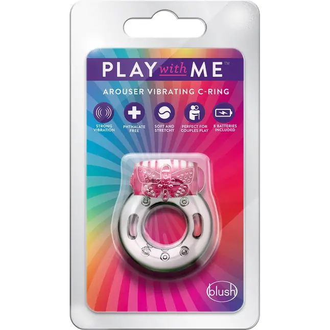Розовое эрекционное виброкольцо Arouser Vibrating C-Ring - Play With Me. Фотография 4.