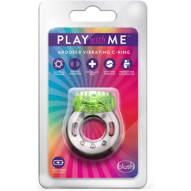 Зеленое эрекционное виброкольцо Arouser Vibrating C-Ring - Play With Me. Фотография 4.