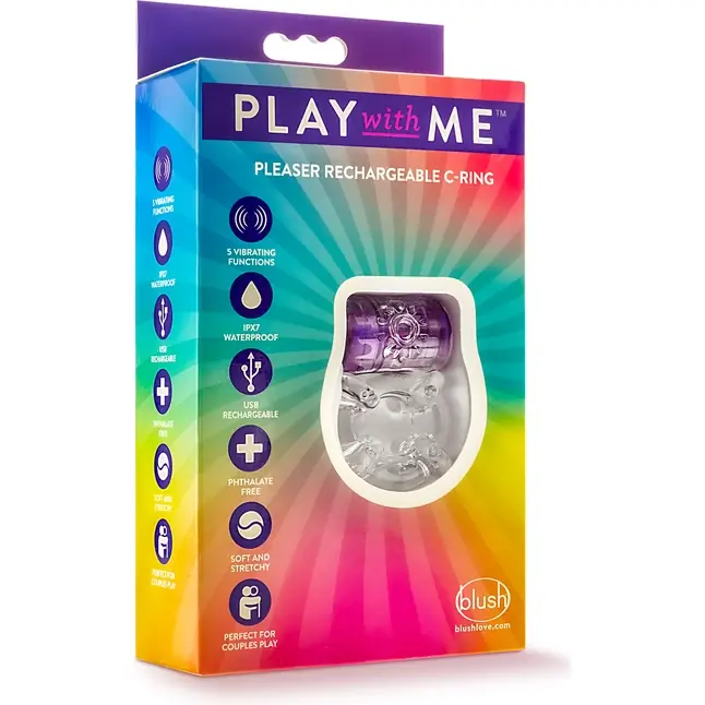 Фиолетовое эрекционное виброкольцо Pleaser Rechargeable C-Ring - Play With Me. Фотография 4.