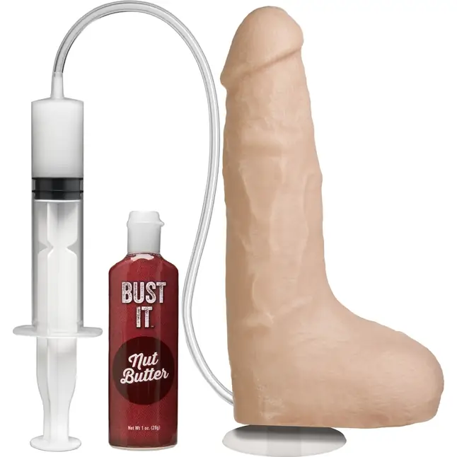Телесный фаллоимитатор с имитацией семяизвержения Bust It Squirting Realistic Cock - 23,36 см