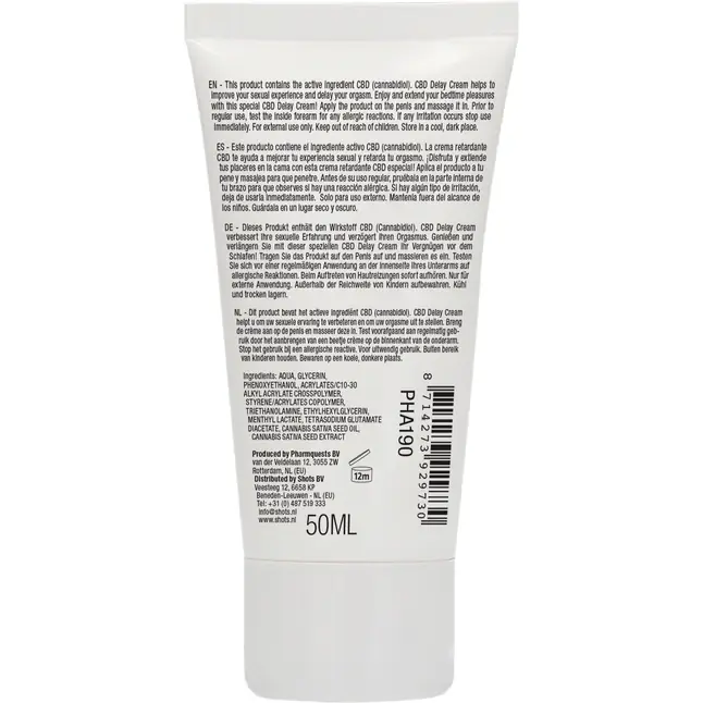 Крем-пролонгатор Natural CBD Delay Cream - 50 мл - Pharmquests. Фотография 6.