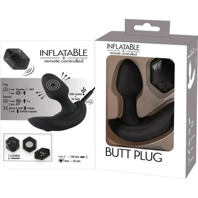 Черный вибростимулятор простаты Butt Plug с функцией расширения - 10,7 см. Фотография 14.
