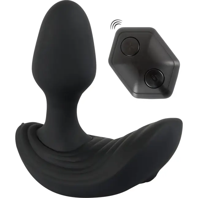 Черный вибростимулятор простаты Butt Plug с функцией расширения - 10,7 см