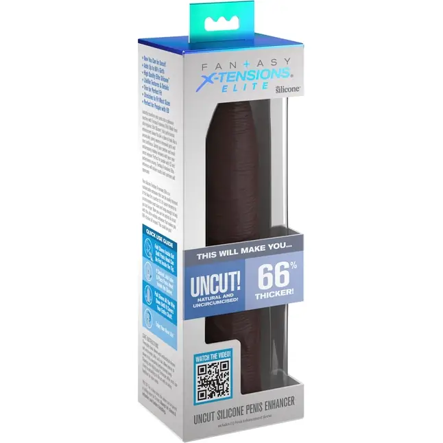 Коричневая насадка-удлинитель Uncut Silicone Penis Enhancer - 17,8 см - Fantasy X-tensions Elite. Фотография 2.