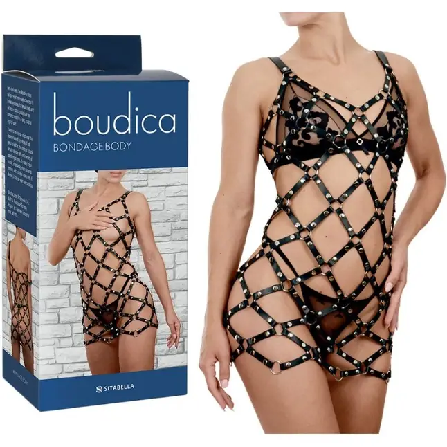 Черное платье Boudica в виде сетки из кожаных полос - BDSM accessories. Фотография 2.