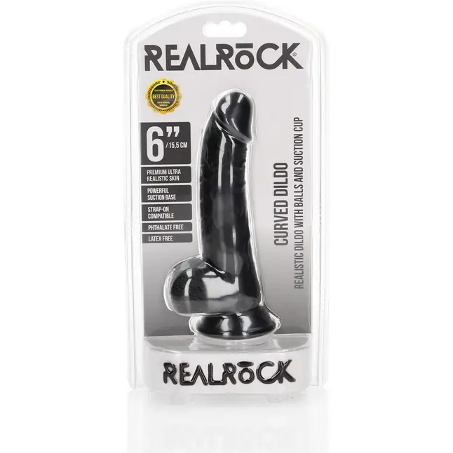 Черный фаллоимитатор Curved Realistic Dildo Balls Suction Cup 6 - 15,5 см - RealRock. Фотография 2.