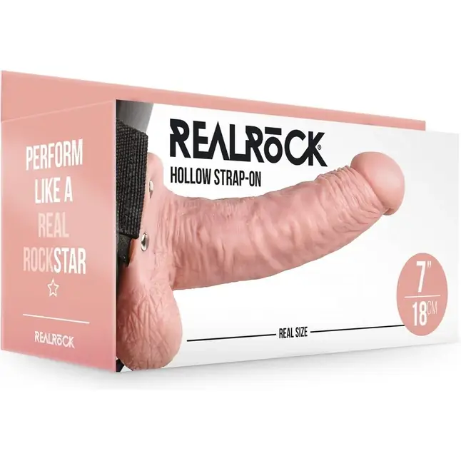 Телесный реалистичный страпон-фаллопротез с мошонкой - 18 см - RealRock. Фотография 2.