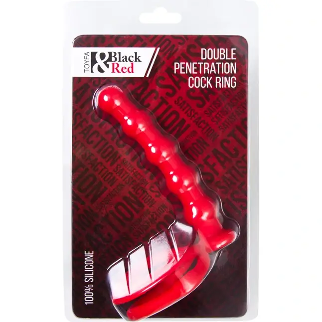 Красная насадка на пенис для двойного проникновения - 19,5 см - Black Red. Фотография 8.