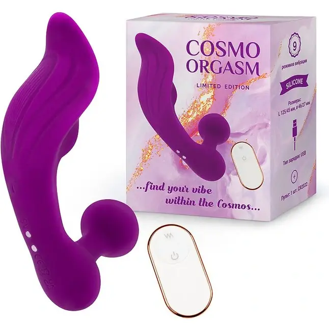 Фиолетовый массажёр с 9 режимами вибрации и пультом ДУ - COSMO ORGASM. Фотография 2.