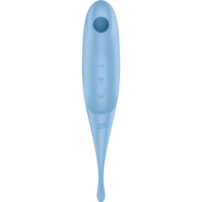 Голубой вакуум-волновой стимулятор клитора Satisfyer Twirling Pro. Фотография 4.