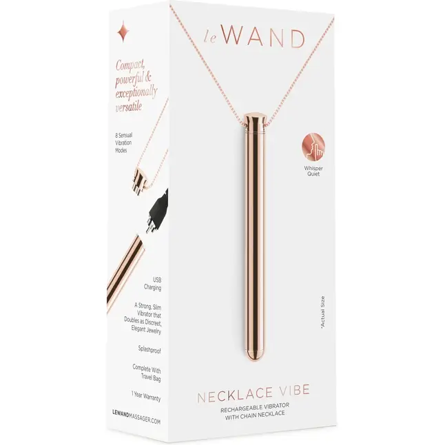 Золотистый вибростимулятор-кулон на цепочке Necklace Rechargeable Vibrator. Фотография 4.