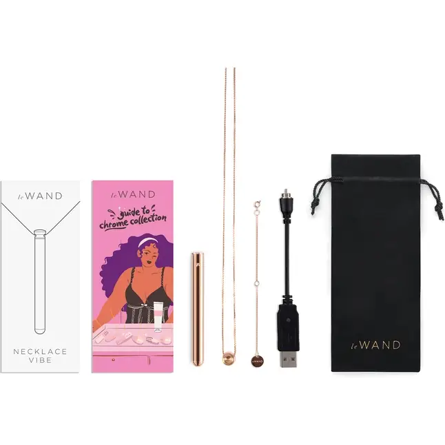 Золотистый вибростимулятор-кулон на цепочке Necklace Rechargeable Vibrator. Фотография 6.