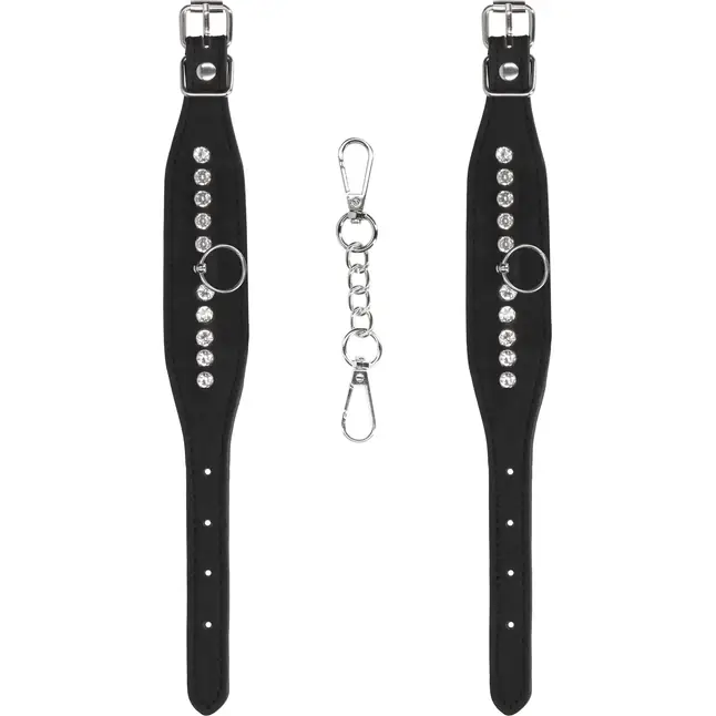 Черные наручники Diamond Studded Wrist Cuffs - Ouch!. Фотография 2.
