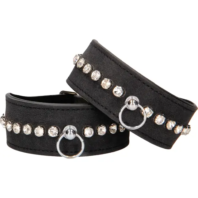 Черные наручники Diamond Studded Wrist Cuffs - Ouch!. Фотография 3.