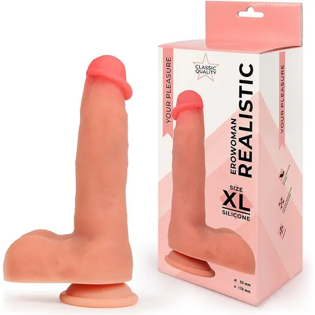Телесный фаллоимитатор на подошве-присоске - 22 см - EROWOMAN REALISTIC