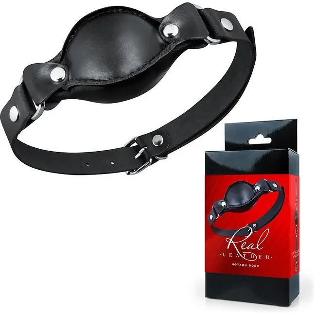 Черный кожаный кляп - NOTABU REAL LEATHER. Фотография 2.