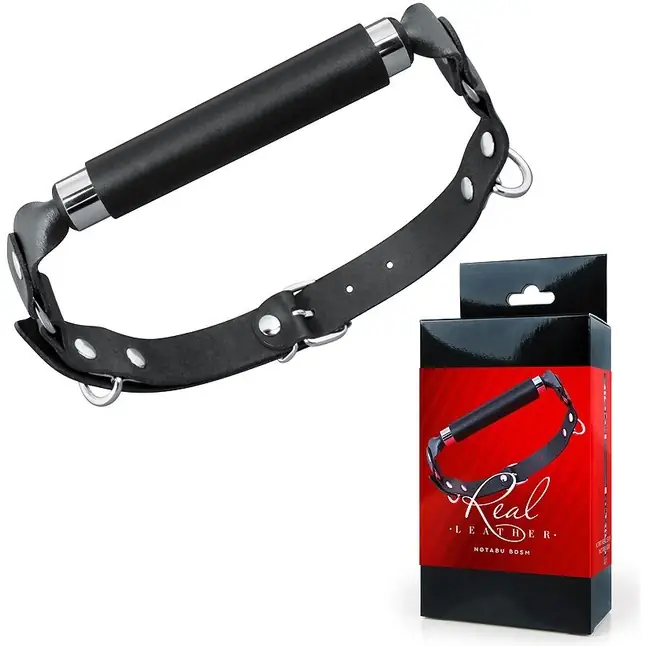 Черный кожаный кляп-трензель - NOTABU REAL LEATHER. Фотография 2.