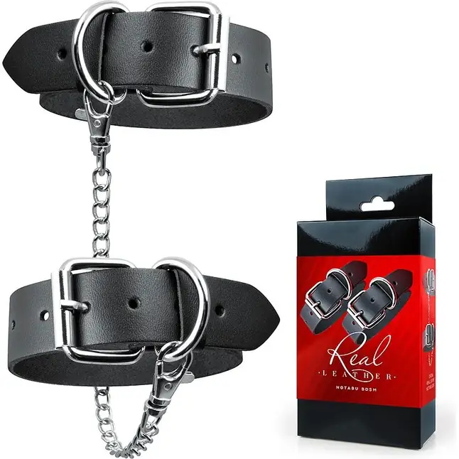 Черные кожаные оковы в в минималистичном дизайне - NOTABU REAL LEATHER. Фотография 2.