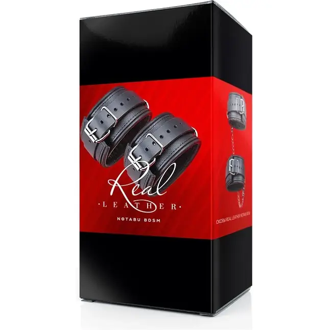 Черные кожаные оковы на цепочке с карабинами - NOTABU REAL LEATHER. Фотография 3.