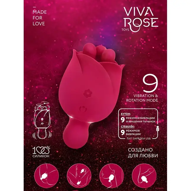 Малиновый клиторальный вибростимулятор-бутон - 10,6 см - VIVA ROSE TOYS. Фотография 5.